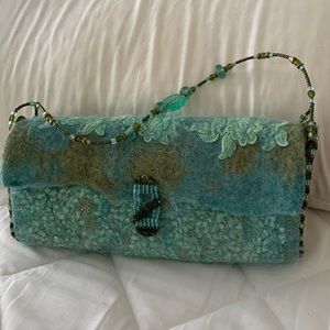Handmade Art Purse Turquoise Felted Beaded